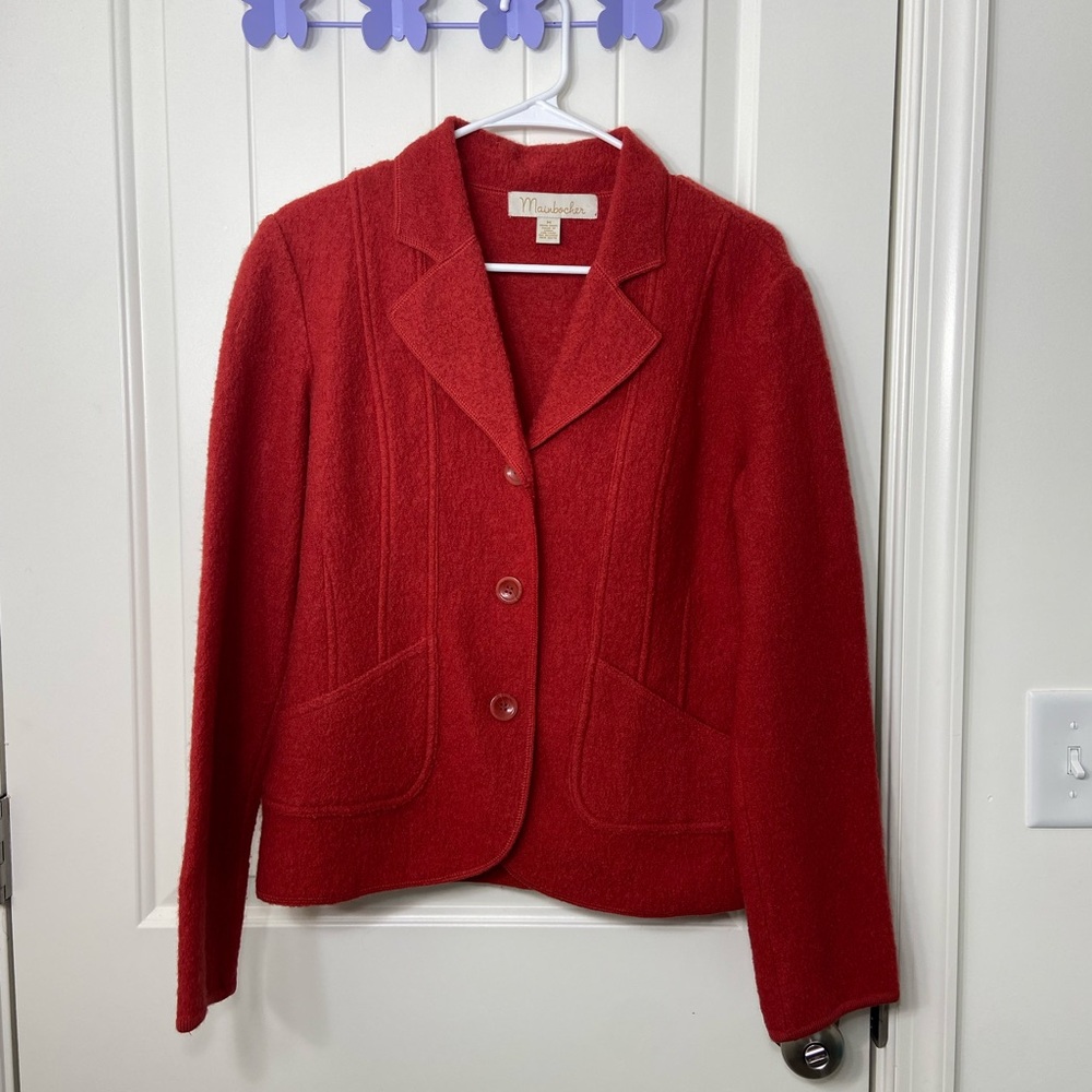 Mainbocher women’s‎ reddish orange soft wool button blazer style jacket medium